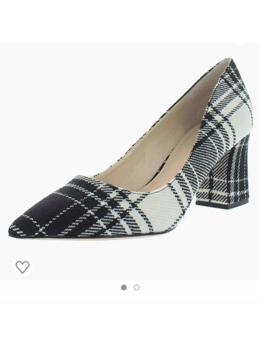 Mark Fisher LTD Zella 5 Plaid Block Heel Pumps Ivory Black Pointed Toe Size 6 M - Picture 2 of 7